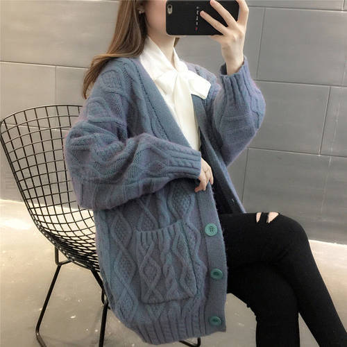 Cardigan Women Long Warm Solid Six Colors Single Breasted Pockets Comfortable Fashion Korean Style Casual All-match Simple Chic