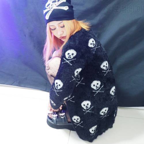 Skulls Graphic Sweater Cardigan Women Mall Goth Harajuku Long Sleeve Top Dark Aesthetic Emo Alt Winter Clothes Korean Fashion