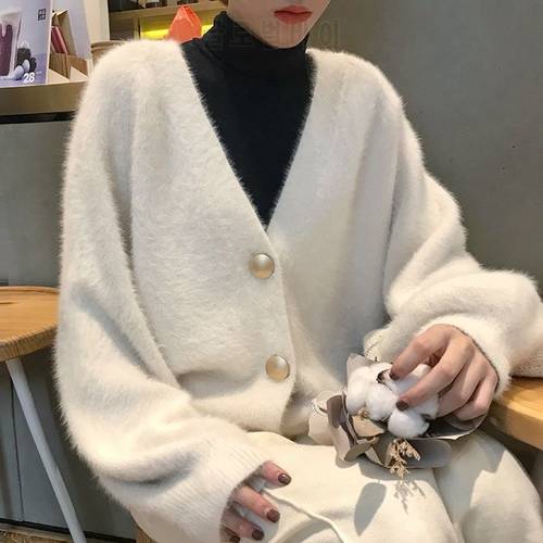 Woman&39s 2022 New Elegant Long Sleeve Mohair V-neck Sweater Single-Breasted Female Short Cardigan Soft Flexible Knitted Outwear