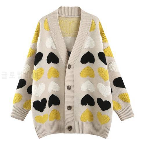 Loose Love Women Cardigan Sweater for Fall/winter 2021 New Lazy Style Thick Korean Fashion Long Knitted Jacket