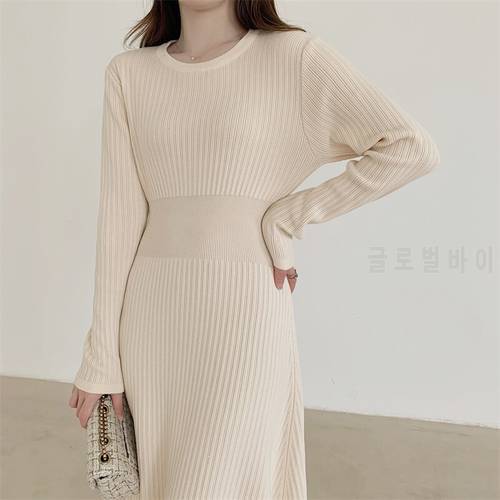 Warm Apricot Dresses Woman Clothes Winter Korean Casual Thick 2022 Elegant Sweater Dress Women Solid New Knitted Midi Vestido