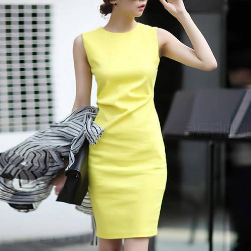 Formal Dress Female Summer New Korean Office Lady Work Pencil Slim Tunic Package Hip Sleeveless Bodycon Tank Dress for Women