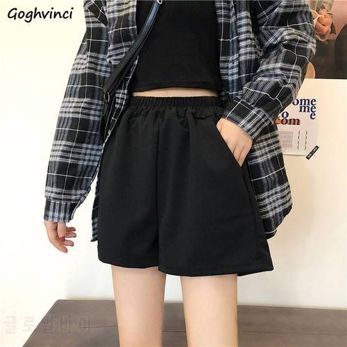 Women Shorts Mini Solid Simple Elastic Waist Loose Basic Young 3XL Slim Wide Leg All-match Casual Daily Students Korean Fashion