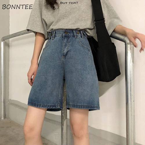 Solid Shorts Women Denim All-match Leisure Preppy Design Pockets High Waist Holiday Clothing Tender Vintage Stylish Classic Ins