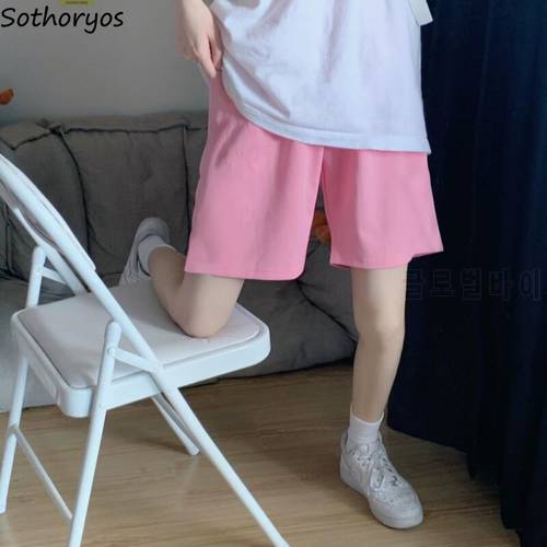 Sweat Shorts Women High Waist Loose Straight Korean Style Chic Ins Solid Design Simple All-match Leisure Ulzzang Trendy Girls
