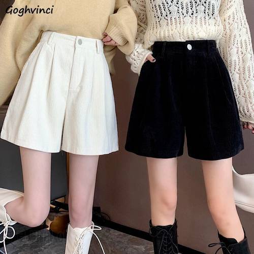 Corduroy Shorts Women All-match Solid Korean Style Baggy Ins Trendy Harajuku Autumn Pure Colors Female Clothes Casual Chic New