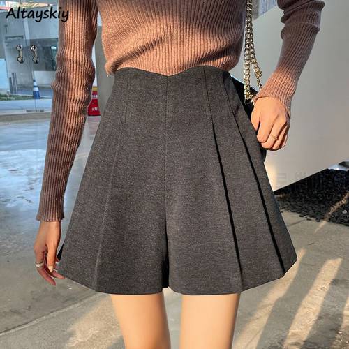 Shorts Women Folds High Waist Autumn Ulzzang Simple Pure Temperament Soft Vintage Basic All-match Casual College New Arrival BF
