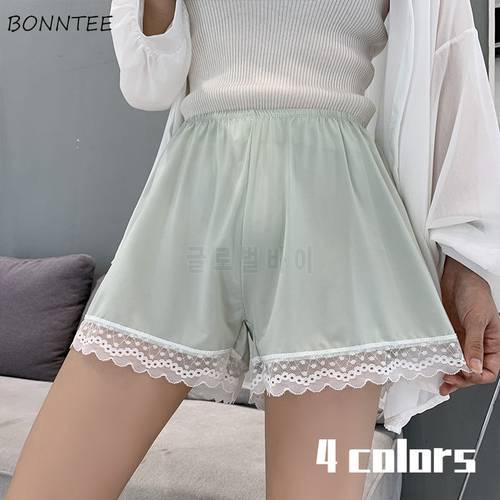 Shorts Women Elegant Ins Stylish Breathable Soft Loose Lovely Girl All-match College Lace Patchwork Nightwear Korean Style Daily