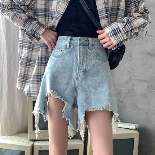 Shorts Women Denim Cool Girls Fashion Ulzzang Pockets Tassel High Waist Casual Streetwear Chic Distressed Students Harajuku New