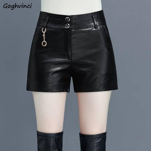 Shorts Women PU Leather Leisure Aesthetic Warm Winter Hot Sale 5XL High Waist Slim Womens Korean Style Daily Streetwear New