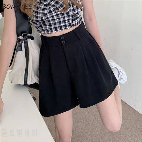 Shorts Women Baggy Leisure Streetwear All-Match Ulzzang Pure Black Female Clothing Fashion Workout Wear Zipper Fly Korean Style