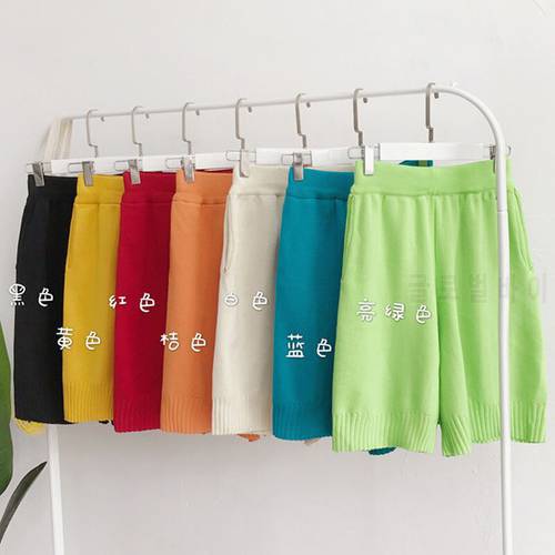 Fluorescent 7 Colors Knitted Shorts Women Stretch High Waist Ladies Short Pants Spring 2022 Loose Casual Wide Leg Female Shorts