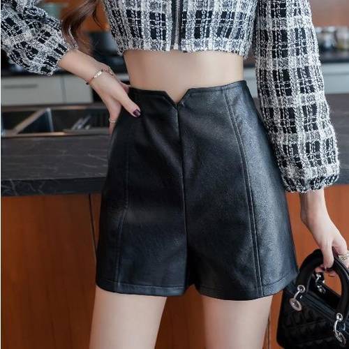 Sutimine Fashion Chic PU Leather Shorts Women&39s Autumn Winter Loose Leather Trouser Plus Size Lady Short Pants Korean Version