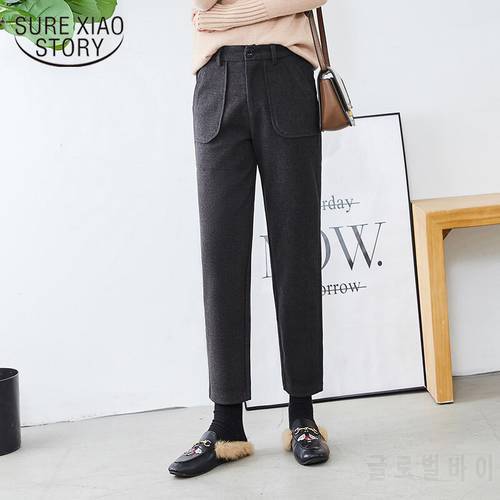 Wool Women Harem Pants Autumn Winter Ankle-length Pants Loose Casual Suit Pants OL Style Warm Thicken Trousers Loose 7268 50