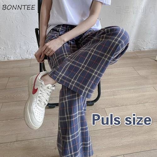 Plaid Casual Pants Women Korean Style Chic Trendy Popular Simple Leisure Loose Elastic Waist 5XL College Students Unisex BF New
