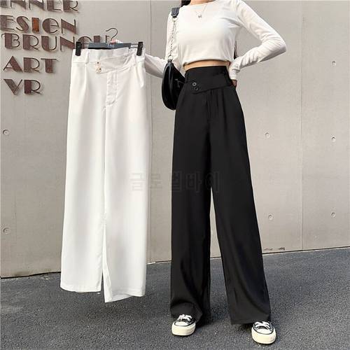 7 Sizes Loose S-4xl Basic Solid Simple Loose Wide Leg Pants Women Fashion Street Wear Button Fly Woman Pants Trousers