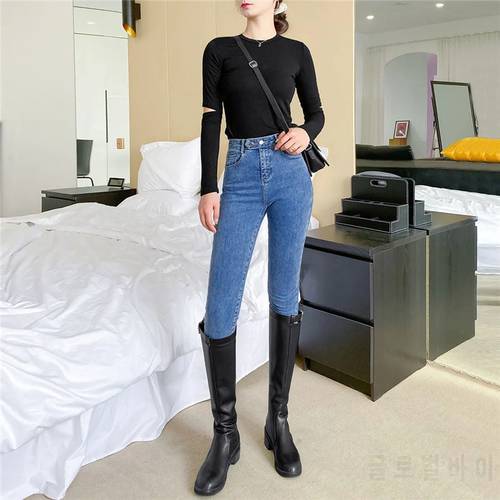 2021 New Autumn Denim Jeans Womens High Waist Stretch Pencil Skinny Ankle-length Pants Femme Skinny Jeans Trousers
