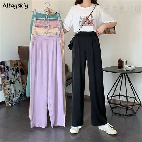 Casual Pants Women Candy Color Young Girls Korean Style Elastic Waist Students Ulzzang Loose Trousers All-match Simple Lady Ins