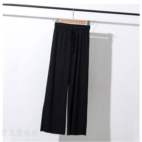Ice Silk Women Pants Wide-Leg Pants Female Summer Drape Loose and Versatile High-Waist Elastic Thin Straight-Leg Pants