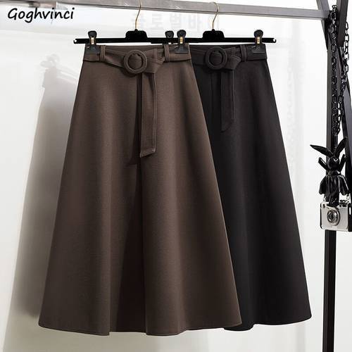 Skirts Women Solid L-4xl A-line Cozy Autumn Winter Mid-calf Soft Stylish Ladies Classic Elegant Korean Style All-match Daily New