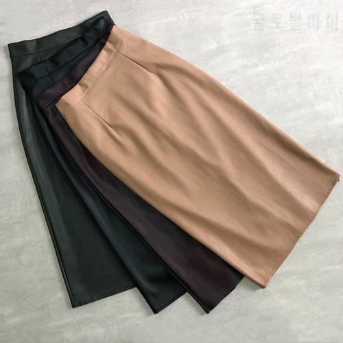 Autumn Winter PU Leather Skirt Women 2020 Bag Hip Slim Pencil Skirt Velvet Split Zipper High Waist Elegant Step Skirt Women