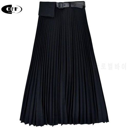 Black Khaki Autumn Pleated Woman Skirts Solid Elegant High Waist Chic Ladies Daily Office Skirt Womens Mujer faldas