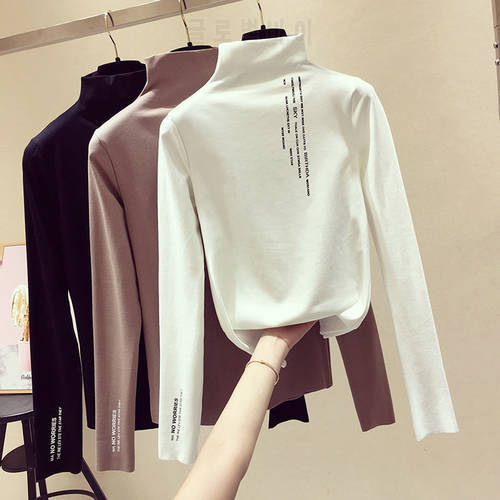 Woman Tshirts Women&39s Thin Fleece Top for Autumn and Winter Turtleneck Long Sleeve T-shirt Ropa Mujer Camisetas
