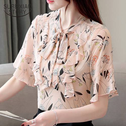 Fashion women blouse and tops 2021 ladies tops off shoulder top harajuku shirts chiffon blouse white blouse Bow Floral 3633 50