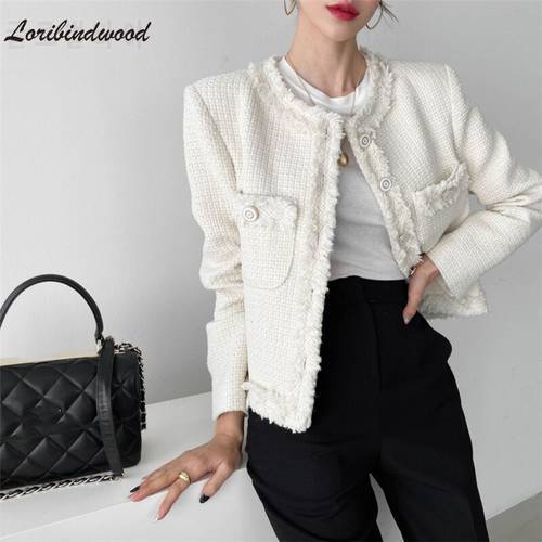Loribindwood New 2021 Autumn Winter Women&39s Jackets Fashionable Pockets Tassel Korean Style Vintage Wild Lady Short Tops