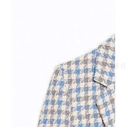 Factory Clearance New Cotton Blended Houndstooth One-button V Neck Suit Women Jacket+skirt