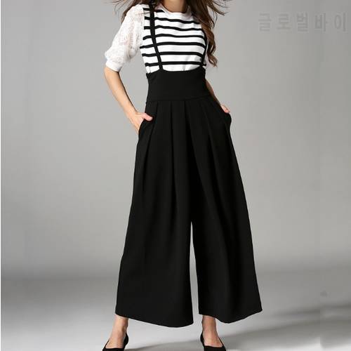 Fashion Back Cross Strap Wide Leg Overall Pants Summer New Casual All Match Culottes Solid Color Elastic Waist Rompers