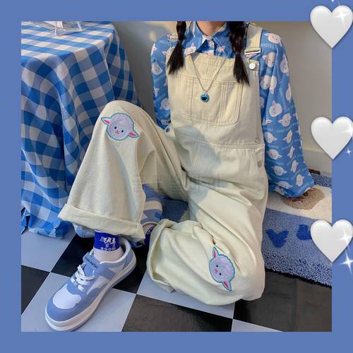 2022 Spring Women Bodysuit Jumpsuit Sweet Loose Oversize Overalls Japan Style Casual Embroidery Female Cute Playsuits Plus Size