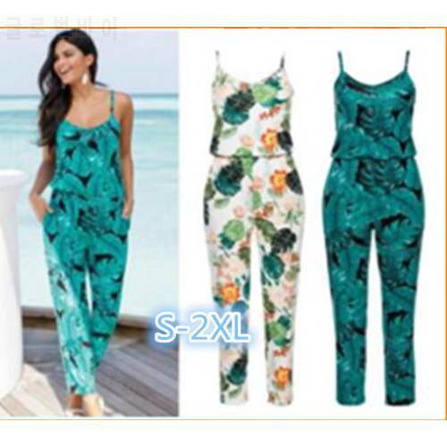 new Casual New Style 2021 Floral Printed Romper Playsuit jumpsuit women long pants Beach Casual Siamese Trousers women clothes