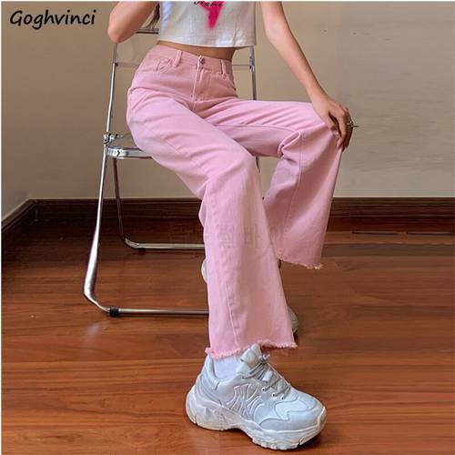 Women Jeans High Waist Loose Simple Basic Pink Sweet Girls Harajuku Females Trousers Leisure Students Daily Trendy Pockets Chic