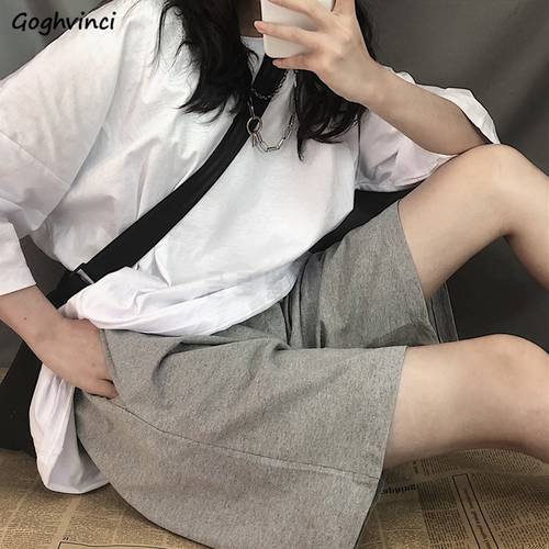 Shorts Womens Solid Harajuku Elastic Waist Korean Style Workout Wear Casual Loose Straight Trousers Chic Bf Couple Simple Cozy