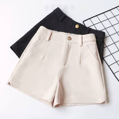 Korea Style Women High Waist Vintage Office Shorts Casual Fashion Harajuku Solid Color Fold Wide Legs All-Match Suit Shorts