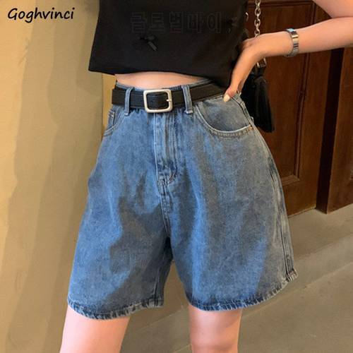 Women Denim Shorts Solid Chic Retro Vintage Distressed Harajuku Loose Bf Style High Street Knee-length Cool All-match Hipsters
