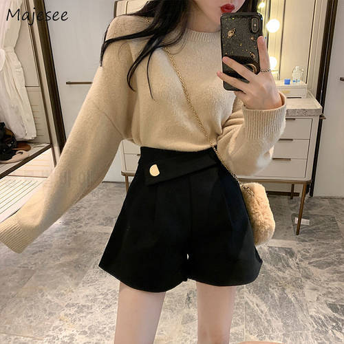 Shorts Womens Button Wide-leg High Waist Loose Trousers Elegant Office Lady Winter Korean Style Chic Basic Simple All-match New