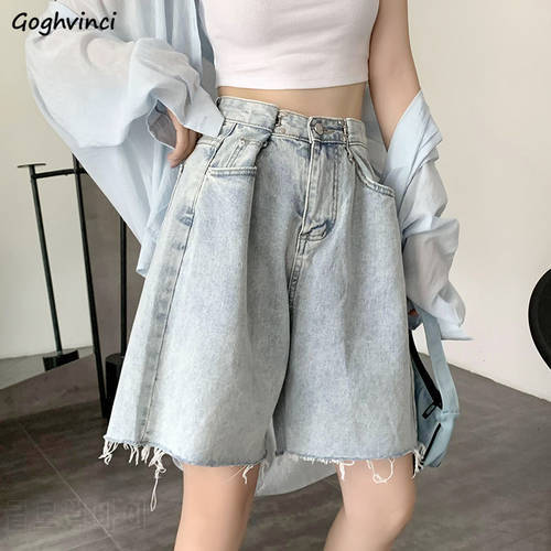 Denim Shorts Women Adjustable Waist Vintage Solid Korean Style Fashionable Baggy Leisure New-arrival Zipper Fly Females Students
