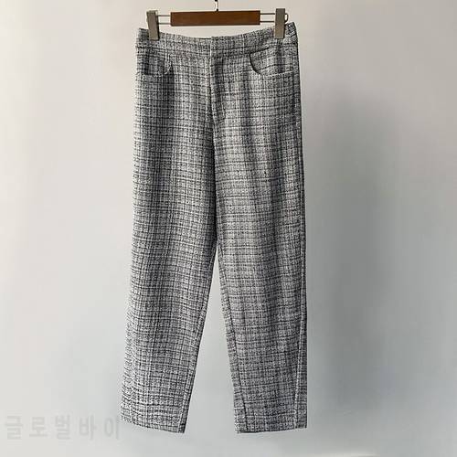Women Pants 2021 Fall Twisted Black and White Woven Tweed Straight Pants