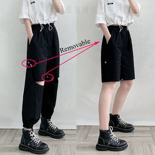 Women Fashion Hole Cargo Pants Removable Two Ways To Wear Pants Female Casual High Waist Loose Trousers
