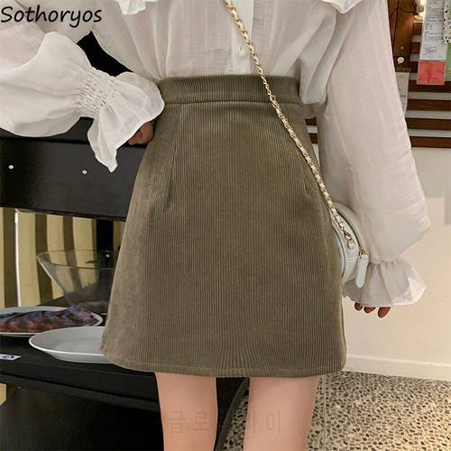 Mini High Waist Skirts Women Solid Corduroy Thick Hip-skirt Tender Modern Female Autumn Basic Simple Classic All Match Ulzzang