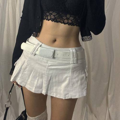 Pastel Low Waist Black Micro Skirts Y2K Streetwear Pockets Patchwork A-line Skirt E-girl Aesthetics Outfits Zipper Bottoms