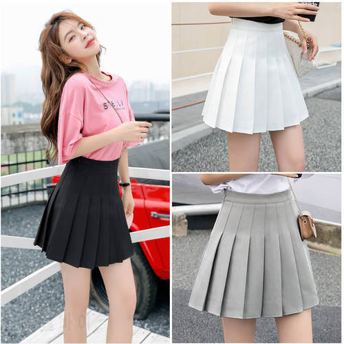 Pleated Skirt Solid Color Skirt High Waist Skirt a Word Woman Skirts Mujer Faldas Saias Mulher