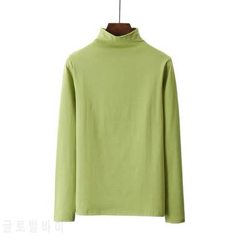 Woman Tshirts High Collar Autumn and Winter Upper Clothes Long Sleeves T-shirt Female Avocado Green Ropa Mujer Camisetas