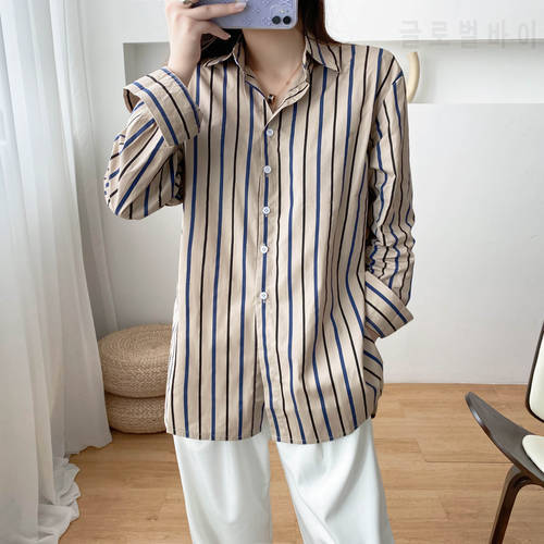 Women Long Sleeve Blouse Striped Shirt Lapel 2020 Autumn Female Casual Tops