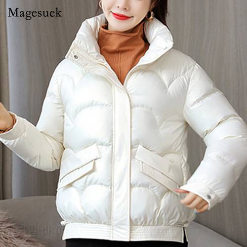 Women 2021 Winter Clothes Fashion New Jacket Bright Bubble Puffer Jacket Pink Blue Cotton Casual Warm Zipper Up Long Coat 16764