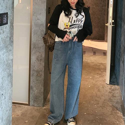 2021 New Female Straight Denim Pants Washed Loose High Waist Jeans Women Casual Vintage Trousers