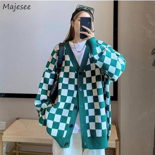 Cardigan Women Japanese Style Preppy Look Soft Panelled V-neck S-3XL Plaid Sweetie Leisure Basic All-match Mujer Cozy Popular