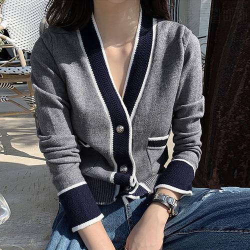 Knitted Cropped Cardigan Gilet Femme Manche Longue Black White v Neck Sueter Mujer Invierno 2020 Fall Harajuku Sweater Korean